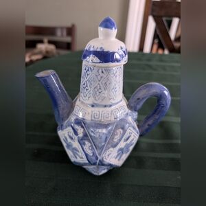 Vintage Blue and White Ceramic Teapot